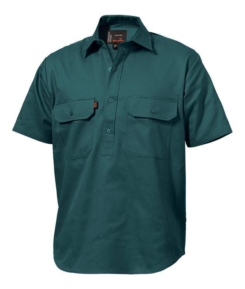 KingGee Closed Front Short Sleeve Drill Work Shirt K04060 Work Wear KingGee Green 2XS 